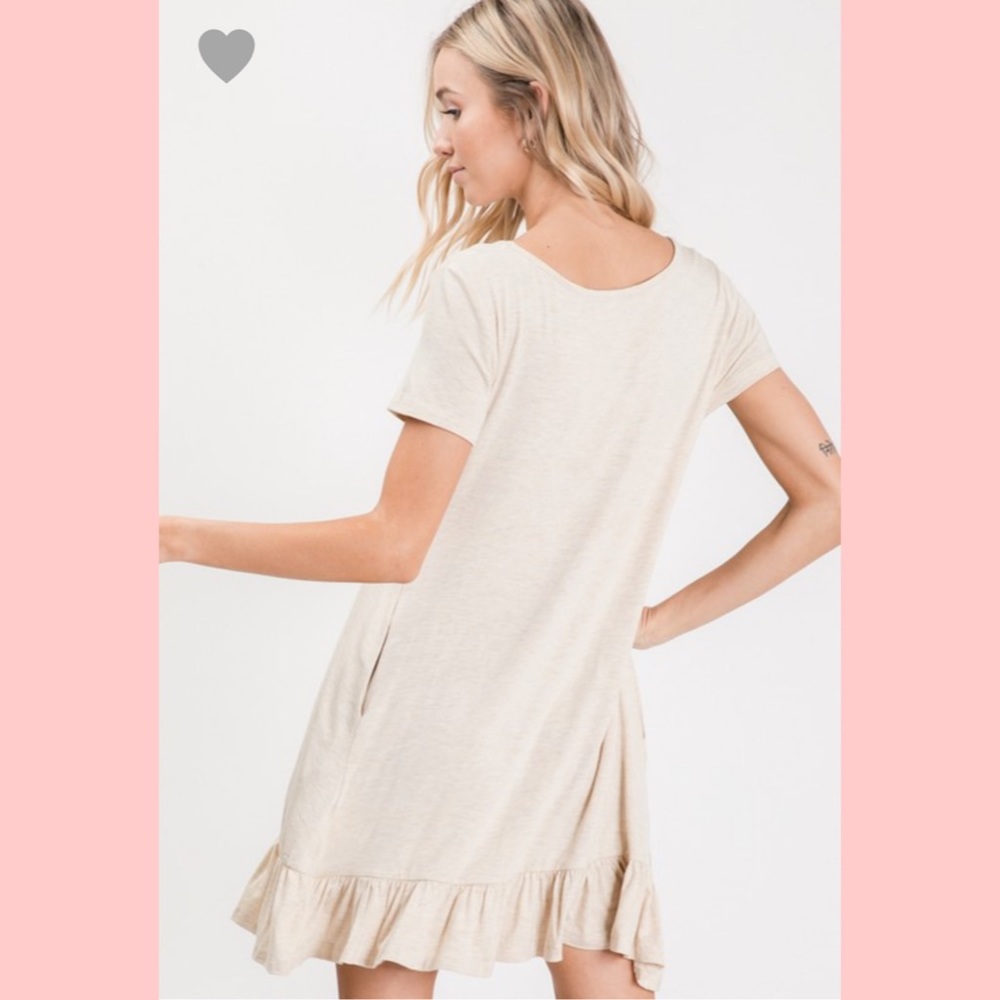 Short Sleeve Mini Dress Khaki S M L Rayon Spandex - Picture 3 of 3